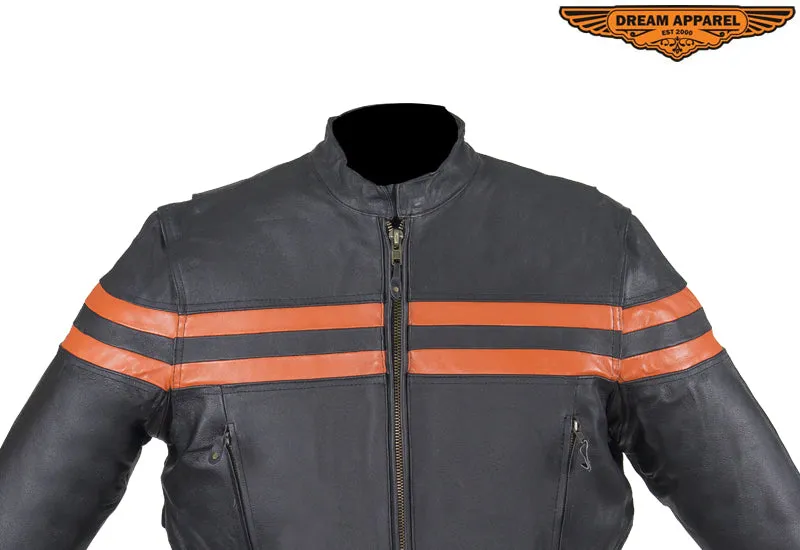 Womens Motorcycle Jacket With Orange Stripes