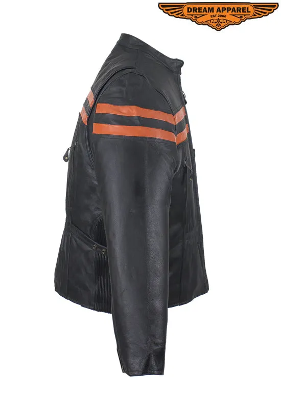 Womens Motorcycle Jacket With Orange Stripes