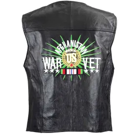 Xelement 3025 Motorcycle Leather Vest For Men - Afghanistan USA Veteran - Premium Genuine Biker Club Gilet