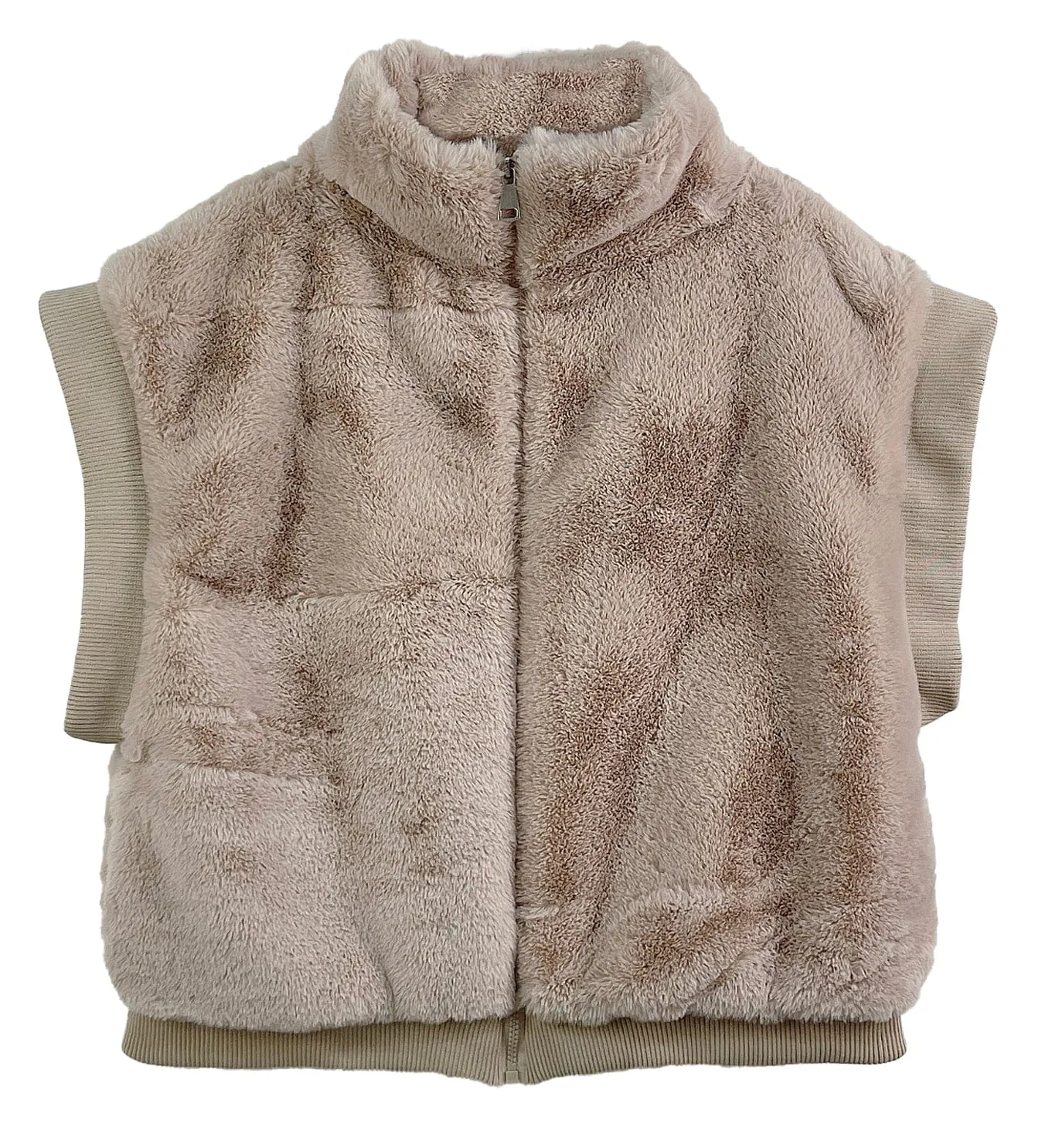 YCV420021 Faux Fur Rib Sleeve Vest