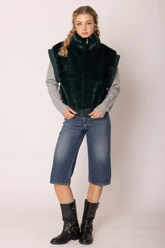 YCV420021 Faux Fur Rib Sleeve Vest