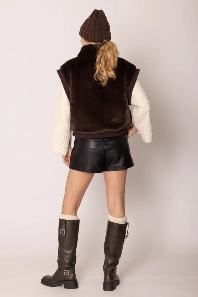 YCV420021 Faux Fur Rib Sleeve Vest